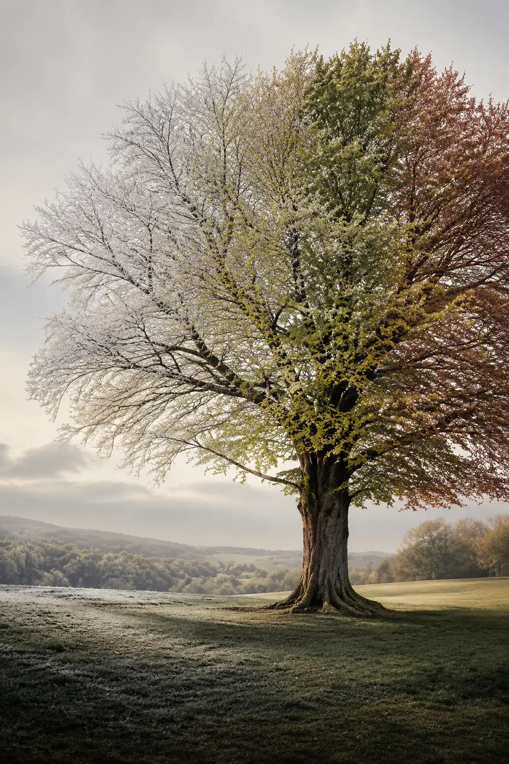 Un arbre réunissant l’hiver, le printemps, l’été et l’automne